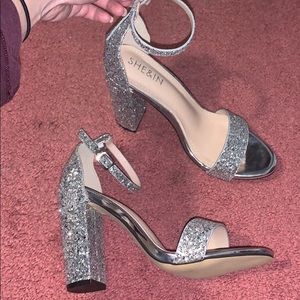 Shein Silver Glitter Chunky Heel